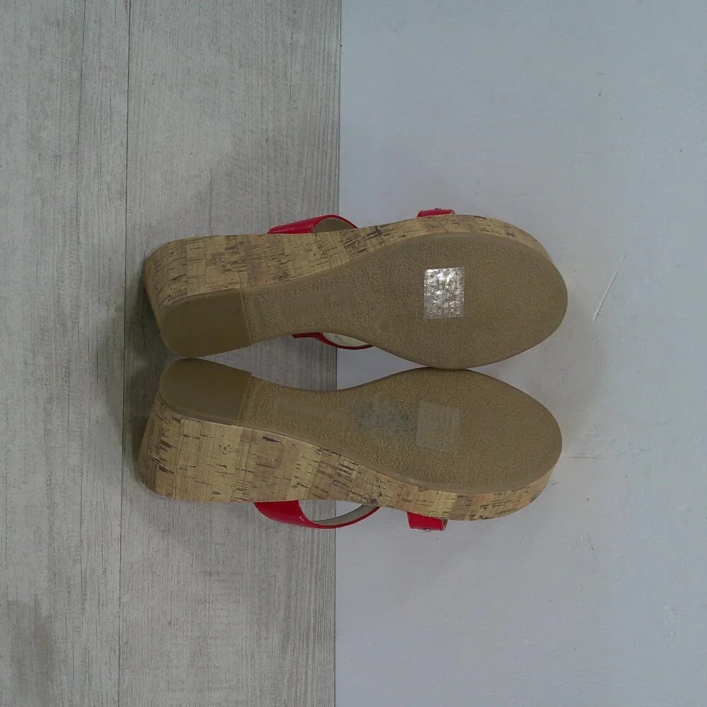 Montego Bay Club Sexy Cherry Red Platform Studded Open Toe Wedge Size 11W | Wide